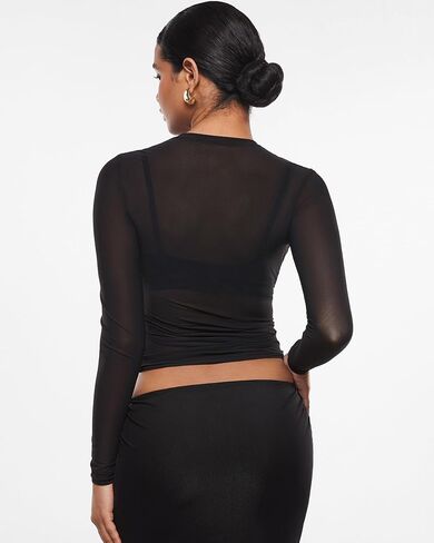 INLYRIC Women's Cosnufy Mesh Sheer Long Sleeve Tops See Through Crew Neck Going Out Tops Trendy Sexy Shirts in Saudi Arabia