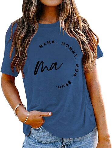 Mom Shirts for Women Mama Letter Print T-Shirt Mama Shirt Life Tops in Saudi Arabia