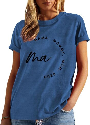 Mom Shirts for Women Mama Letter Print T-Shirt Mama Shirt Life Tops in Saudi Arabia