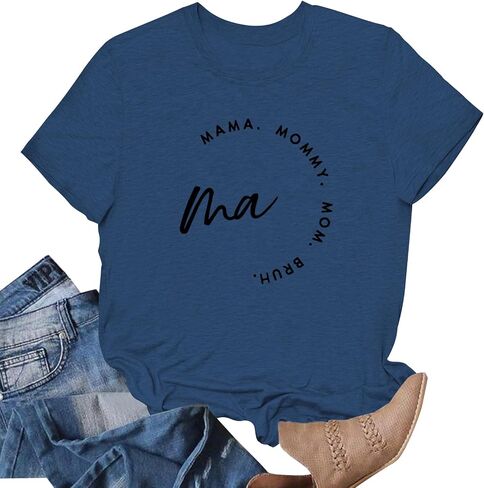 Mom Shirts for Women Mama Letter Print T-Shirt Mama Shirt Life Tops in Saudi Arabia