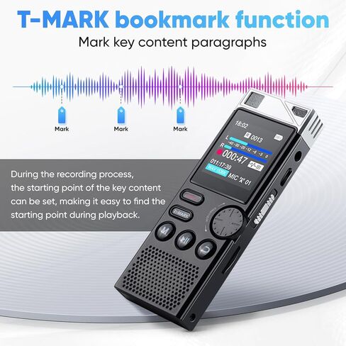 128GB 1536KBPS 5000Hours Recording Capacity 65H Battery Time Voice Activated Recorder with Noise Reduction Audio Recorder in Saudi Arabia
