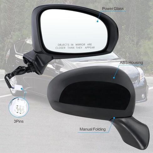 Right Passenger Side Door Mirror Compatible With 2012 2013 2014 2015 2016 2017 Toyota Prius V With Manual Folding Power Glass Black Replace#87910-47280(3Pins) in Saudi Arabia