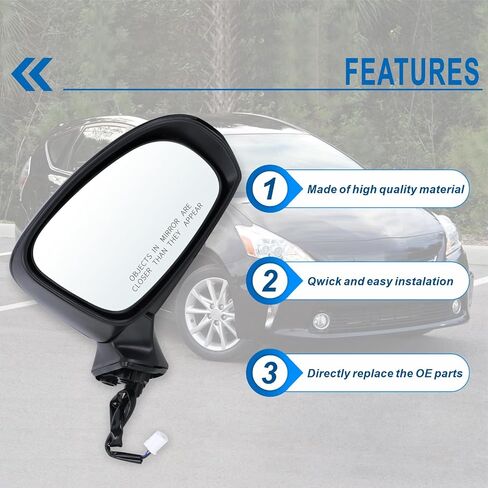 Right Passenger Side Door Mirror Compatible With 2012 2013 2014 2015 2016 2017 Toyota Prius V With Manual Folding Power Glass Black Replace#87910-47280(3Pins) in Saudi Arabia