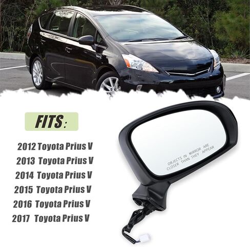 Right Passenger Side Door Mirror Compatible With 2012 2013 2014 2015 2016 2017 Toyota Prius V With Manual Folding Power Glass Black Replace#87910-47280(3Pins) in Saudi Arabia