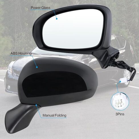 Right Passenger Side Door Mirror Compatible With 2012 2013 2014 2015 2016 2017 Toyota Prius V With Manual Folding Power Glass Black Replace#87910-47280(3Pins) in Saudi Arabia