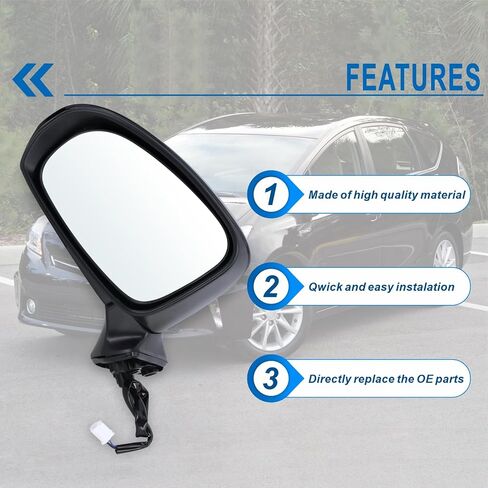 Right Passenger Side Door Mirror Compatible With 2012 2013 2014 2015 2016 2017 Toyota Prius V With Manual Folding Power Glass Black Replace#87910-47280(3Pins) in Saudi Arabia