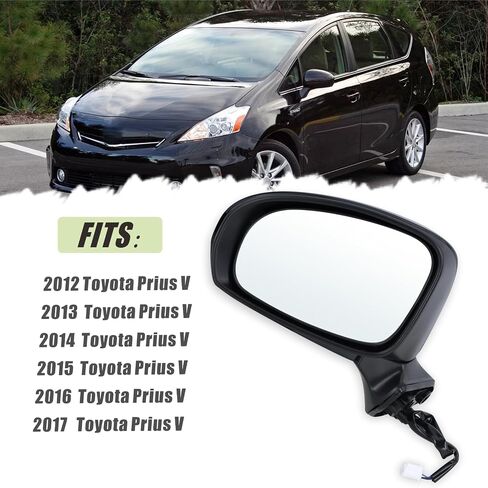 Right Passenger Side Door Mirror Compatible With 2012 2013 2014 2015 2016 2017 Toyota Prius V With Manual Folding Power Glass Black Replace#87910-47280(3Pins) in Saudi Arabia