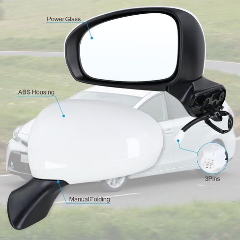 Right Passenger Side Door Mirror Compatible With 2012 2013 2014 2015 2016 2017 Toyota Prius V With Manual Folding Power Glass Black Replace#87910-47280(3Pins) in Saudi Arabia