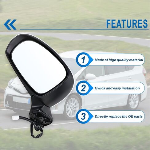Right Passenger Side Door Mirror Compatible With 2012 2013 2014 2015 2016 2017 Toyota Prius V With Manual Folding Power Glass Black Replace#87910-47280(3Pins) in Saudi Arabia