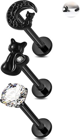 Jewseen 16g Halloween tragus tragus arics داخليًا مجموعة الهالوين الحلزونية مثقوبة المجوهرات السوداء المسطحة ذات الأقراط الغضروف بالشفة الأنف للنساء الرجال in Kuwait