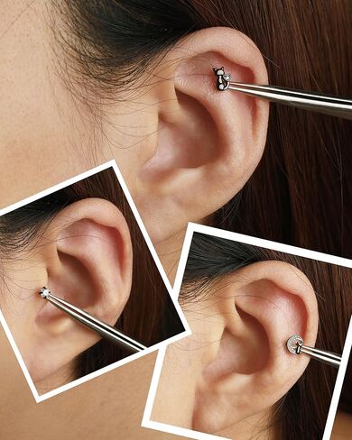 Jewseen 16g Halloween tragus tragus arics داخليًا مجموعة الهالوين الحلزونية مثقوبة المجوهرات السوداء المسطحة ذات الأقراط الغضروف بالشفة الأنف للنساء الرجال in Kuwait