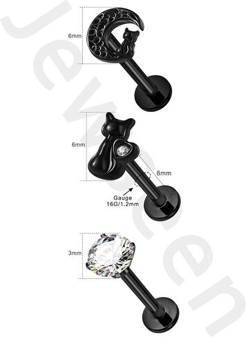 Jewseen 16g Halloween tragus tragus arics داخليًا مجموعة الهالوين الحلزونية مثقوبة المجوهرات السوداء المسطحة ذات الأقراط الغضروف بالشفة الأنف للنساء الرجال in Kuwait