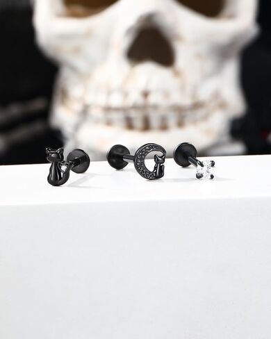 Jewseen 16g Halloween tragus tragus arics داخليًا مجموعة الهالوين الحلزونية مثقوبة المجوهرات السوداء المسطحة ذات الأقراط الغضروف بالشفة الأنف للنساء الرجال in Kuwait