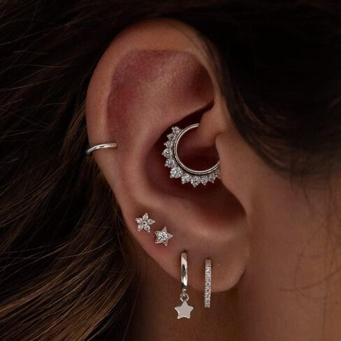 Gold Diamond Septum Daith Ring Flicker Hoop - Conch المتلألئ ، الحلزون ، ومجوهرات ثقب الأنف in Saudi Arabia