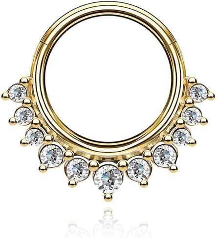 Gold Diamond Septum Daith Ring Flicker Hoop - Conch المتلألئ ، الحلزون ، ومجوهرات ثقب الأنف in Saudi Arabia