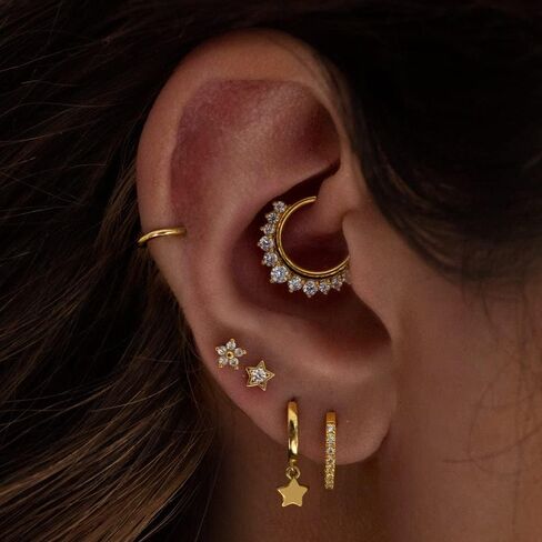 Gold Diamond Septum Daith Ring Flicker Hoop - Conch المتلألئ ، الحلزون ، ومجوهرات ثقب الأنف in Saudi Arabia