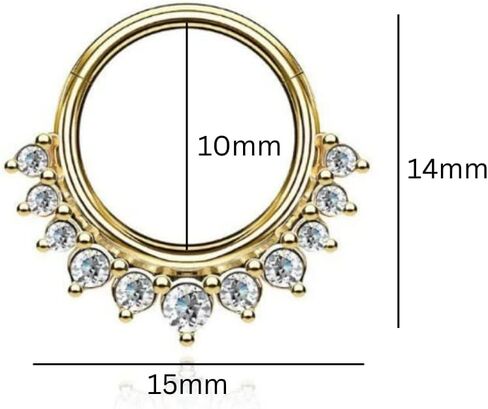 Gold Diamond Septum Daith Ring Flicker Hoop - Conch المتلألئ ، الحلزون ، ومجوهرات ثقب الأنف in Saudi Arabia