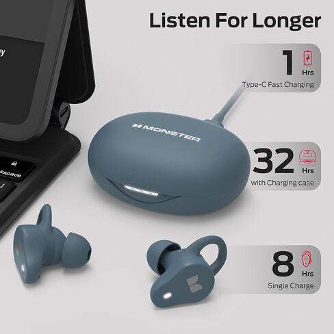 MONSTER N-Lite 210 Wireless Earbuds, Bluetooth 5.4 in-Ear Stereo Headphones, Built-in Mic for Crystal Clear Call, 32H Playtime, Type-C Charging, Waterproof in-Ear Ear Buds Earphones for Sports, Black in Saudi Arabia
