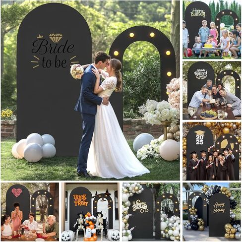 قوس الخلفية الوقوف في الهواء الطلق ، 6.6 قدم+5.5 قدم خلفية وردية الظهر الإطار مع الأضواء ، 2 مجموعة جولة أعلى صورة مقدمة in Kuwait