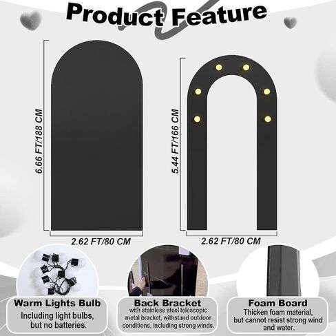 قوس الخلفية الوقوف في الهواء الطلق ، 6.6 قدم+5.5 قدم خلفية وردية الظهر الإطار مع الأضواء ، 2 مجموعة جولة أعلى صورة مقدمة in Kuwait