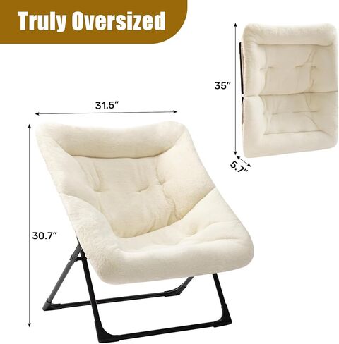 HollyHOME X-Large Saucer Chair, Comfy Oversized Folding Chair, Faux-Fur Reading Chair for Teens, Adults, Foldable Accent Lazy Chair, Metal Frame Lounge Chair for Living Room, Bedroom, Dorm, Grey in Kuwait