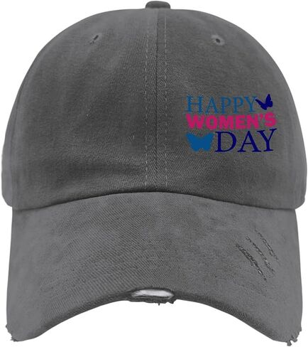 Happy Women's Day Hats for Mens Washed Distressed Baseball Caps Aesthetic Washed Hiking Hats Adjustable Dark Grey in Saudi Arabia