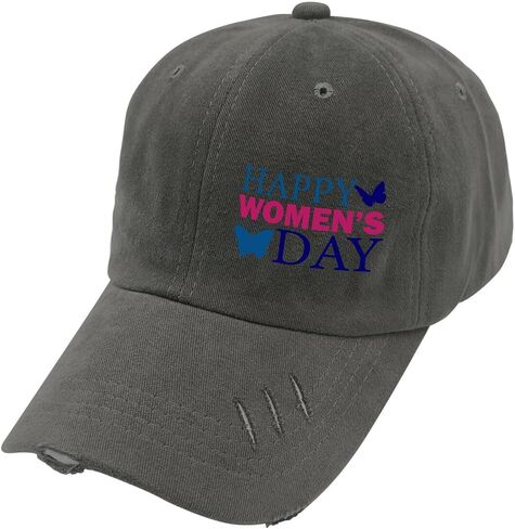 Happy Women's Day Hats for Mens Washed Distressed Baseball Caps Aesthetic Washed Hiking Hats Adjustable Dark Grey in Saudi Arabia