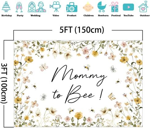 Mocsicka Mommy To Bee Backdrop Honey Combs Floral Baby Shower Decorations Boy Girl Baby Shower Decorations Banner Photo Studio Props (7x5ft) in Kuwait