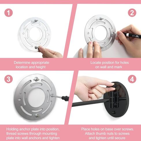 Wall Mounted Makeup Vanity Mirror with Lights, 8" Double Sided 1X/10X Wall Mount Magnifying Bathroom Shaving Mirror with 3 Color Lights, Rechargeable Touch Dimmable Extendable Cosmetic Mirror in Saudi Arabia
