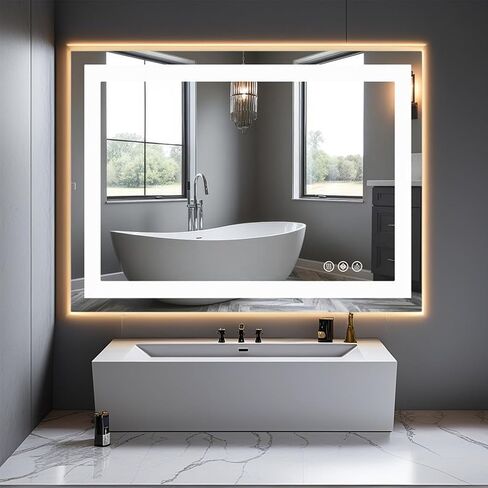 28 "x20" مرآة الحمام LED ، يدمج مرآة الغرور الإضاءة الخلفية والمرآة الرقمية الأمامية مع تعتيم بدون خطوة وثلاث درجات حرارة ملونة ، مرآة الجدار للحمام وغرفة الملابس. in Kuwait