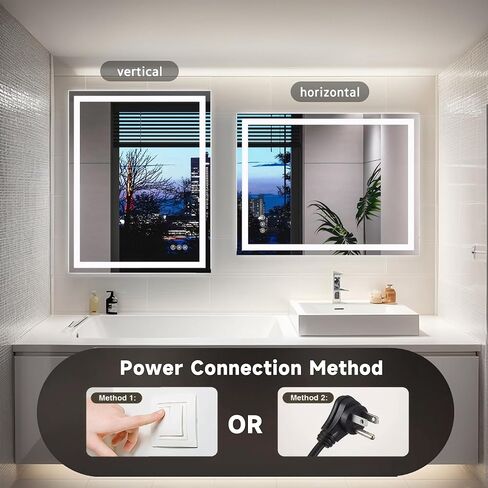 28 "x20" مرآة الحمام LED ، يدمج مرآة الغرور الإضاءة الخلفية والمرآة الرقمية الأمامية مع تعتيم بدون خطوة وثلاث درجات حرارة ملونة ، مرآة الجدار للحمام وغرفة الملابس. in Kuwait