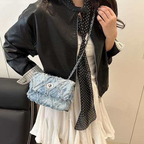 Denim Crossbody Bags for Women Small Quilted Denim Purse Shoulder Handbag Cute Jean Bag in Kuwait