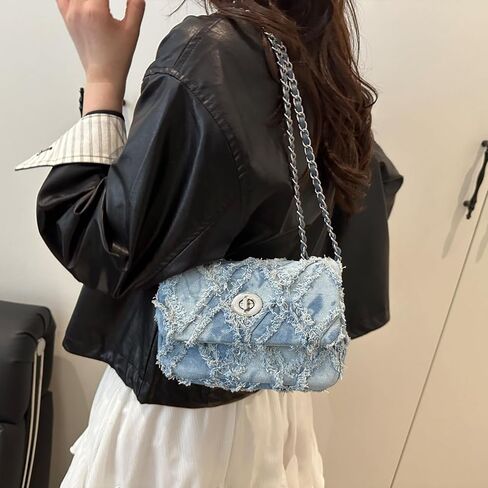 Denim Crossbody Bags for Women Small Quilted Denim Purse Shoulder Handbag Cute Jean Bag in Kuwait