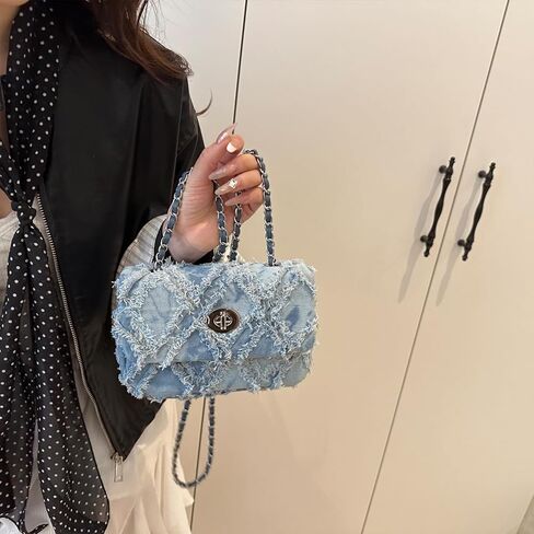 Denim Crossbody Bags for Women Small Quilted Denim Purse Shoulder Handbag Cute Jean Bag in Kuwait