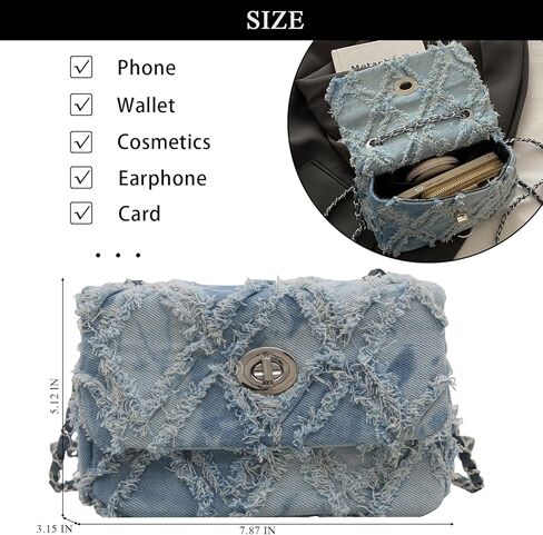 Denim Crossbody Bags for Women Small Quilted Denim Purse Shoulder Handbag Cute Jean Bag in Kuwait