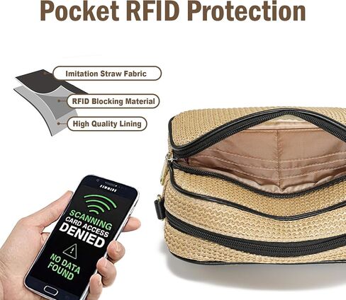 محفظة قش RFID حظر المحافظ الصيفية للنساء 2025 أكياس كروس من المنسوجة حقائب اليد الكتف الصغيرة للسفر على الشاطئ in Kuwait