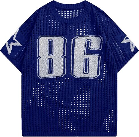 HYPESTFIT Men‘s Jersey Y2K T-Shirt 86 Graphic Casual Baggy Crochet Shirt Grunge Tee Oversized Vintage for Streetwear in Kuwait
