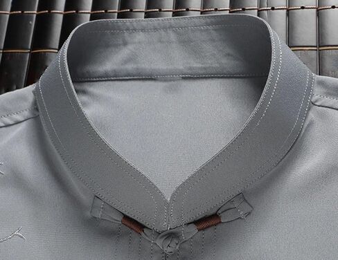 Men's Solid Color Casual Stand-Up Collar Pocket Stitching Chinese Embroidery Short-Sleeved Trousers Two-Piece Suit in Saudi Arabia