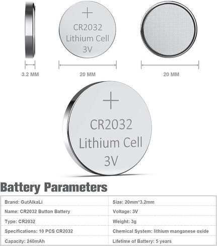 GutAlkaLi 20 Pack CR2032 Batteries - CR2032 3V Battery - CR 2032, 3 Volt Coin Battery in Saudi Arabia