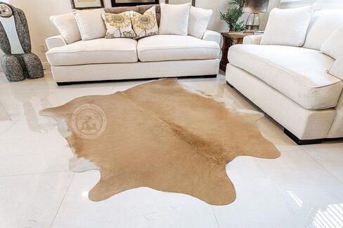 Sunshine Cowhides 100% Genuine Palomino Beige and White Cowhide Rug - Modern Style Animal Skin Rug & Floor Carpet for Living Room, Bedroom, Kitchen & More - Extra Large (6x7-8 Ft.) in Kuwait
