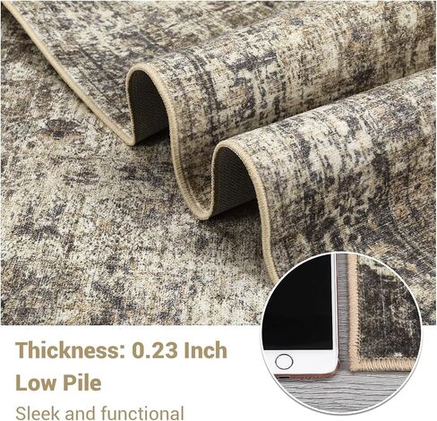 2x6 Runner Rug, Soft Vintage Washable Rug Runners for Hallways Non-Slip Kitchen Runner, Low Pile Boho Farmhouse Carpet Runners for Bedroom Laundry Kitchen, Olive/Brown in Kuwait