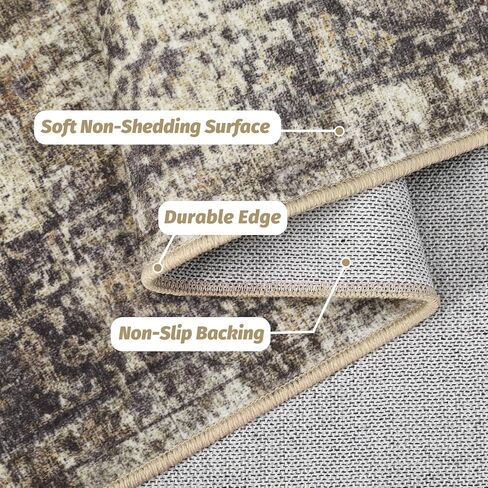 2x6 Runner Rug, Soft Vintage Washable Rug Runners for Hallways Non-Slip Kitchen Runner, Low Pile Boho Farmhouse Carpet Runners for Bedroom Laundry Kitchen, Olive/Brown in Kuwait
