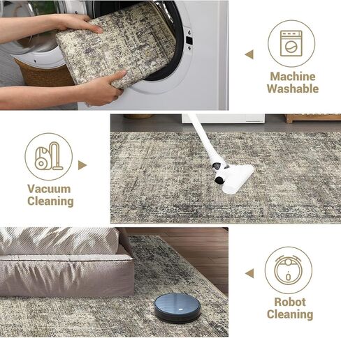 2x6 Runner Rug, Soft Vintage Washable Rug Runners for Hallways Non-Slip Kitchen Runner, Low Pile Boho Farmhouse Carpet Runners for Bedroom Laundry Kitchen, Olive/Brown in Kuwait