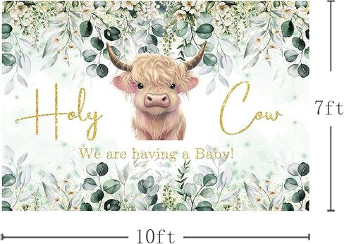 MEHOFOND 7x5ft Holy Cow Baby Shower Backdrop for Boy We are Having A Baby Greenery Baby Shower Party Decorations Banner White Floral Watercolor Eucalyptus Photography Background Photo Booth Props in Saudi Arabia