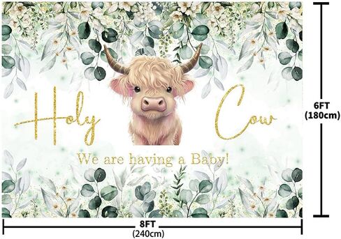 MEHOFOND 7x5ft Holy Cow Baby Shower Backdrop for Boy We are Having A Baby Greenery Baby Shower Party Decorations Banner White Floral Watercolor Eucalyptus Photography Background Photo Booth Props in Saudi Arabia