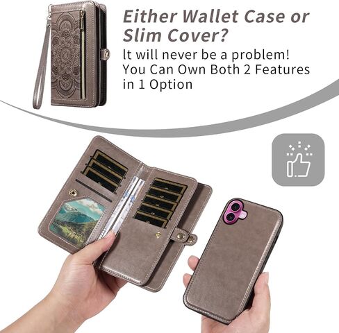 Asuwish Phone Case for iPhone 16 Plus 6.7 inch Zipper Wallet Detachable Cell Cover with Tempered Glass Screen Protector Crossbody Strap Flower Card Holder i Phone16 16+ i16 + 16Plus Women Rose Gold in Saudi Arabia
