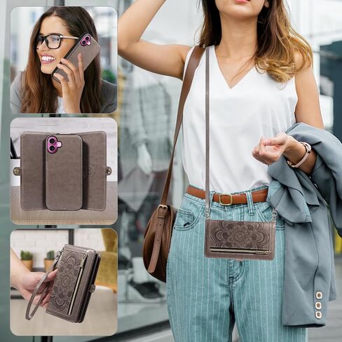 Asuwish Phone Case for iPhone 16 Plus 6.7 inch Zipper Wallet Detachable Cell Cover with Tempered Glass Screen Protector Crossbody Strap Flower Card Holder i Phone16 16+ i16 + 16Plus Women Rose Gold in Saudi Arabia