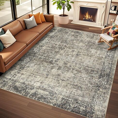 2x6 Runner Rug, Soft Vintage Washable Rug Runners for Hallways Non-Slip Kitchen Runner, Low Pile Boho Farmhouse Carpet Runners for Bedroom Laundry Kitchen, Olive/Brown in Kuwait