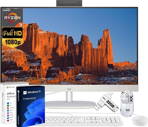 HP 2021 22 All in One Desktop, 22" FHD Display, Intel Celeron G5905T Processor, 16GB DDR4 Memory, 512GB PCIe NVMe M.2 SSD, Pop-up Webcam, DVD-RW, USB Wired Mouse & Keyboard, Windows 10 Home, White in Saudi Arabia