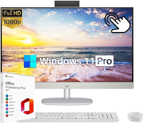 HP 2021 22 All in One Desktop, 22" FHD Display, Intel Celeron G5905T Processor, 16GB DDR4 Memory, 512GB PCIe NVMe M.2 SSD, Pop-up Webcam, DVD-RW, USB Wired Mouse & Keyboard, Windows 10 Home, White in Saudi Arabia